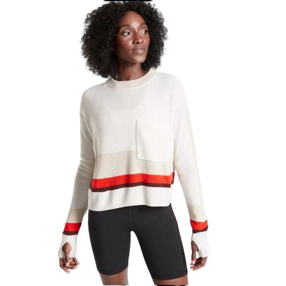 Athleta Women's Trailhead Colorblock White And Red Sweater Size S - Picture 1 of 10